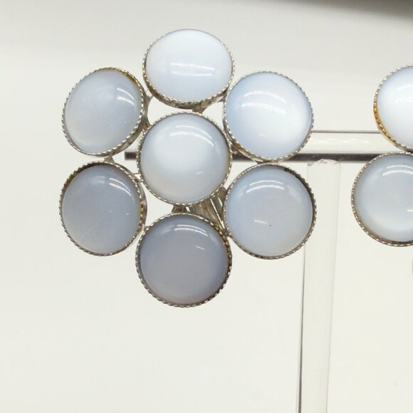 Vintage Moonstone Lucite Moonglow Clip-On Earrings Cluster Silver Tone NOTE - Picture 3 of 13